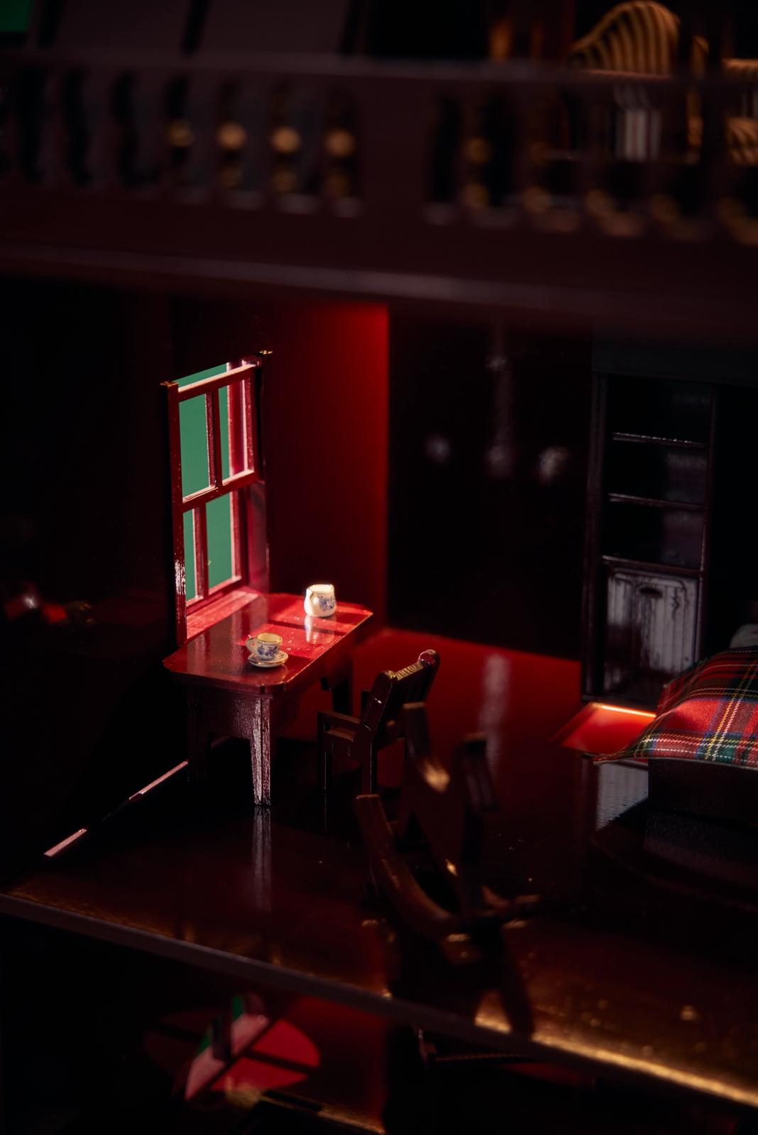 Little Forest Animals House of Bordeaux – handcrafted wooden dollhouse, limited edition luxury Christmas décor and collectible design piece with LED lights and miniature furniture.