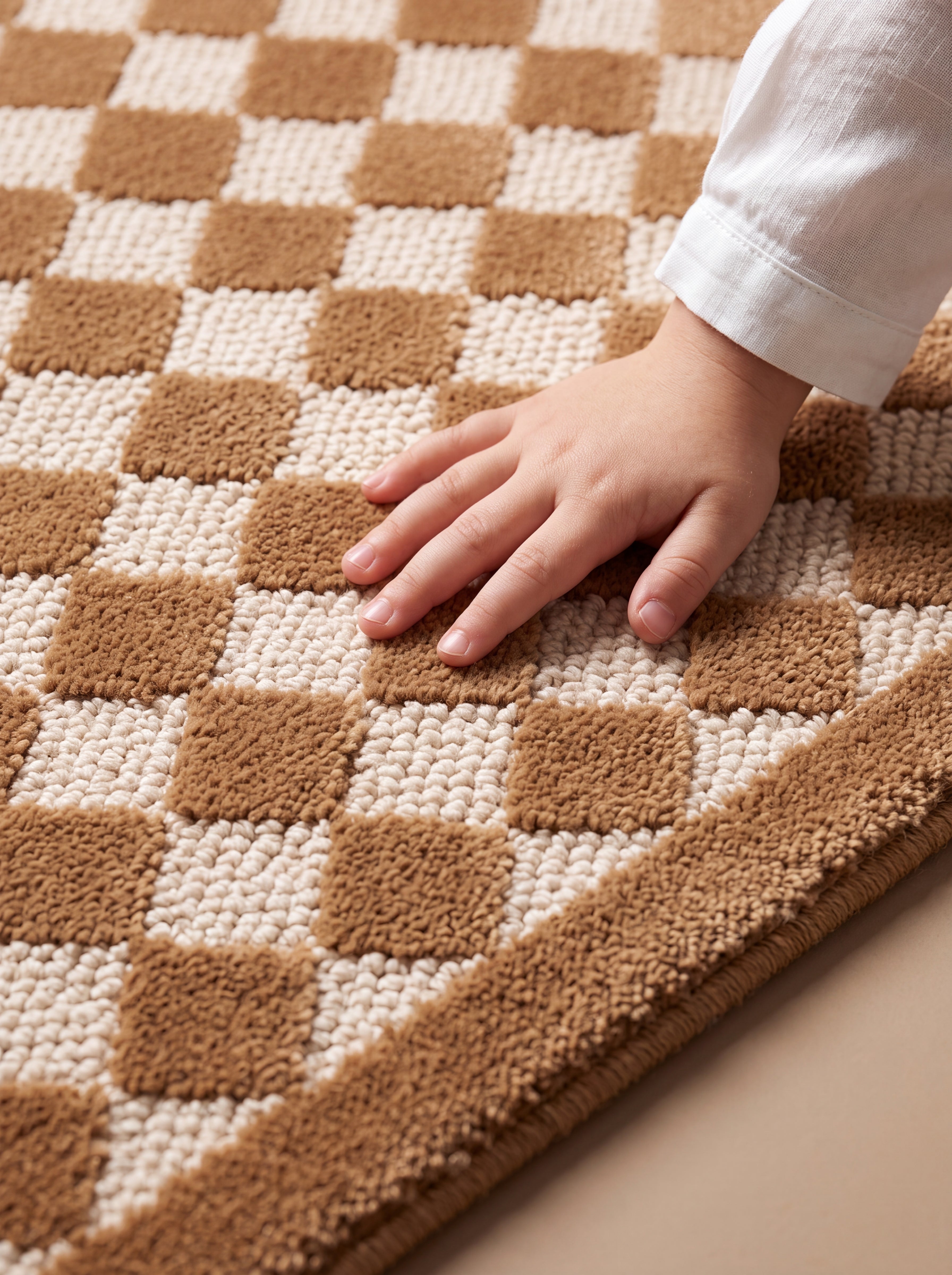 Close-up of The Diamond rug showcasing its hand-tufted texture and classic diamond pattern.